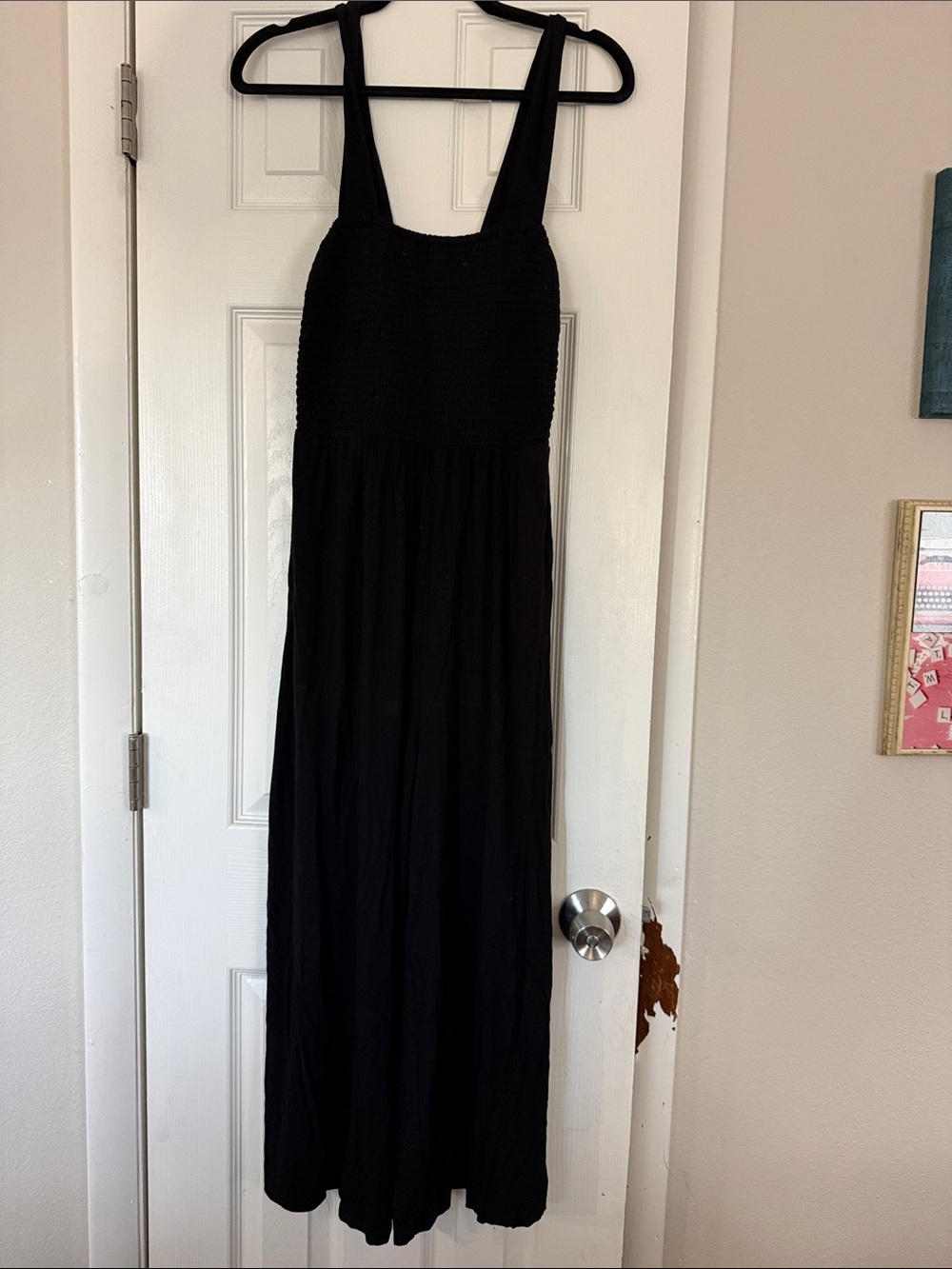 LOFT Black Smocked Bodice Jumpsuit